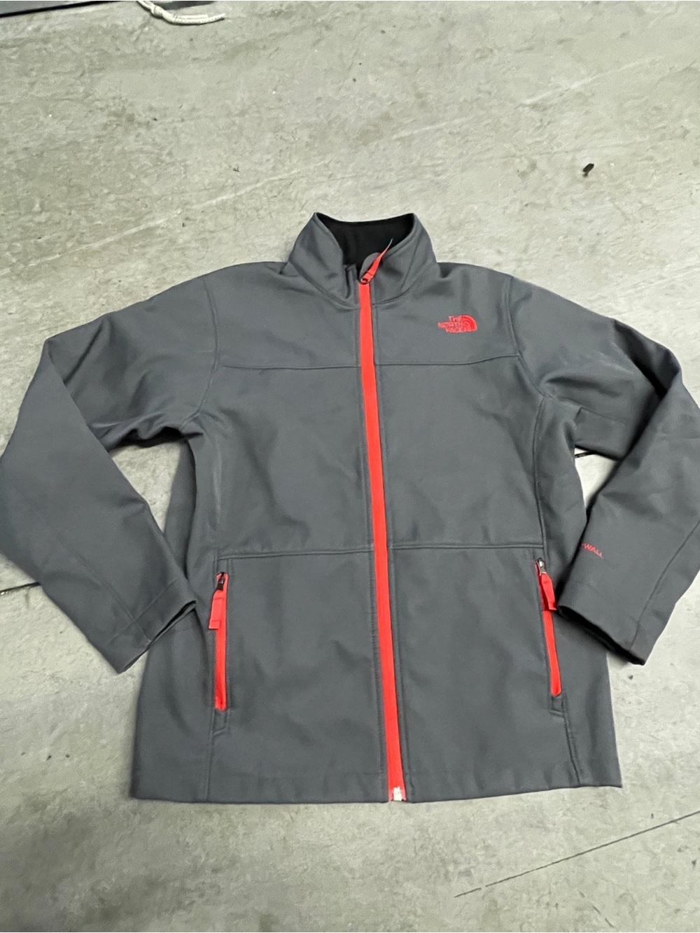 The North Face Gray Softshell Jacket with Red Accents Boys 14/16